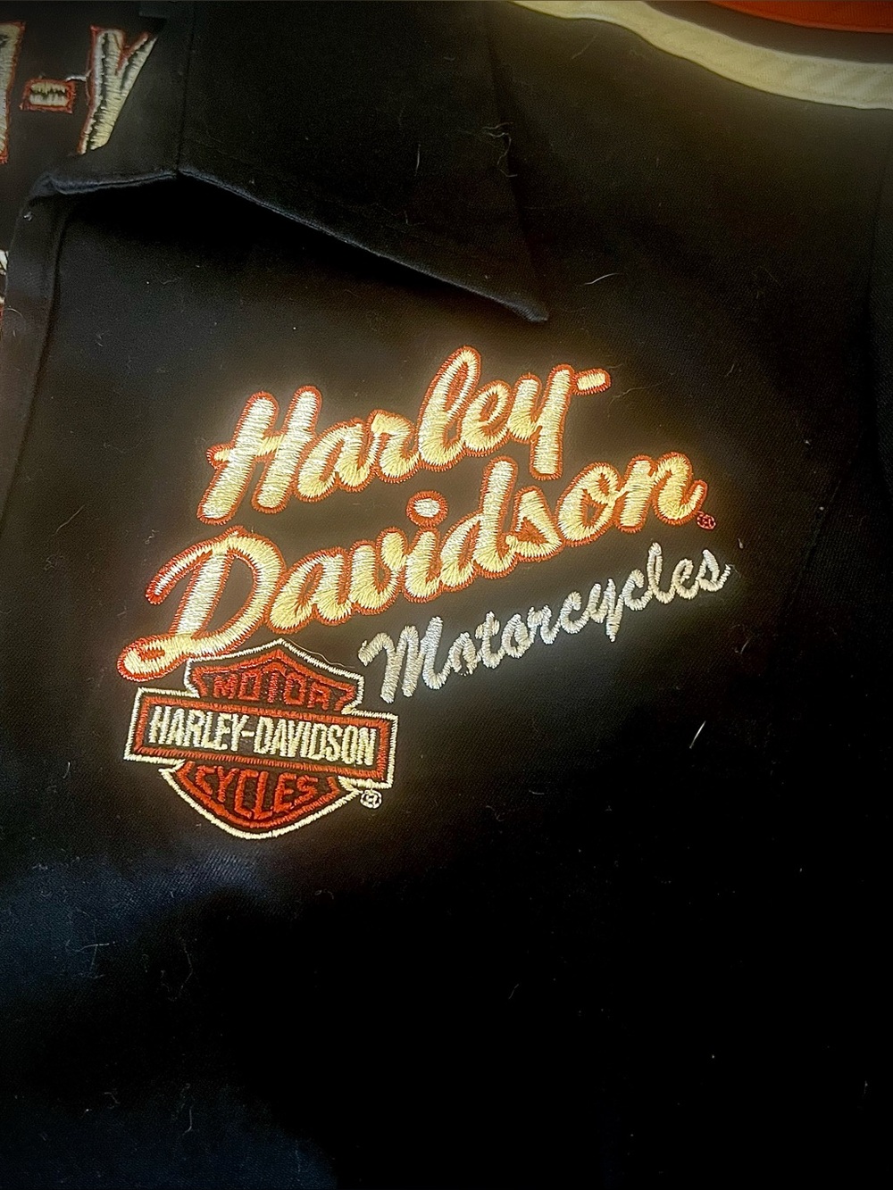 Black & Orange embroidered stretchy Harley Davidson zip front shirt M 2009 - Picture 4 of 9